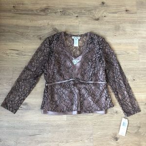 NWT La Nuit 2 Piece Formal Lace Top Mocha Womens Size 14
